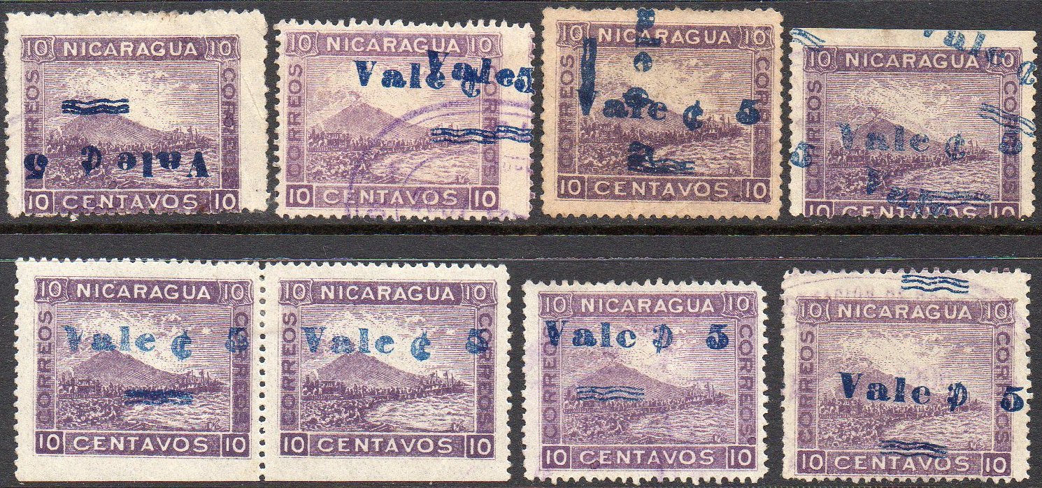 timbres-poste sellos postales stamps Nicaragua Momotombo Volcano & Train 1904 15 centavos surcharge 15c/10c